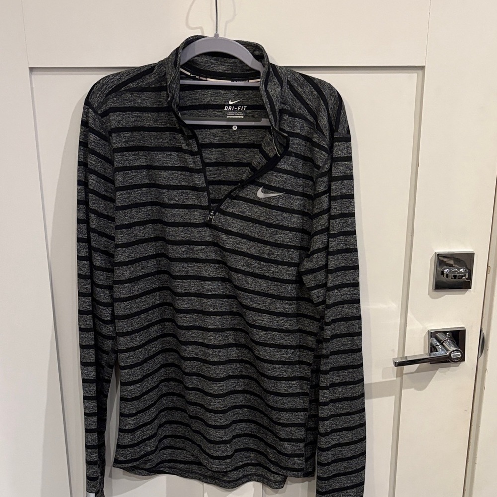 Nike Women's Black and Gray Striped Long Sleeve Top